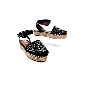 Valentino Garavani Black Studded Suede Espadrille Wedges EU 38